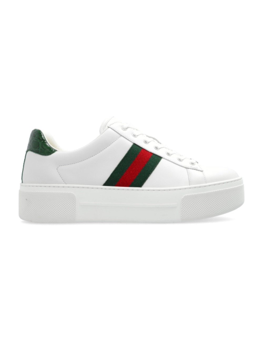 GUCCI Ace Web Stripe Platform Leather Sneakers
